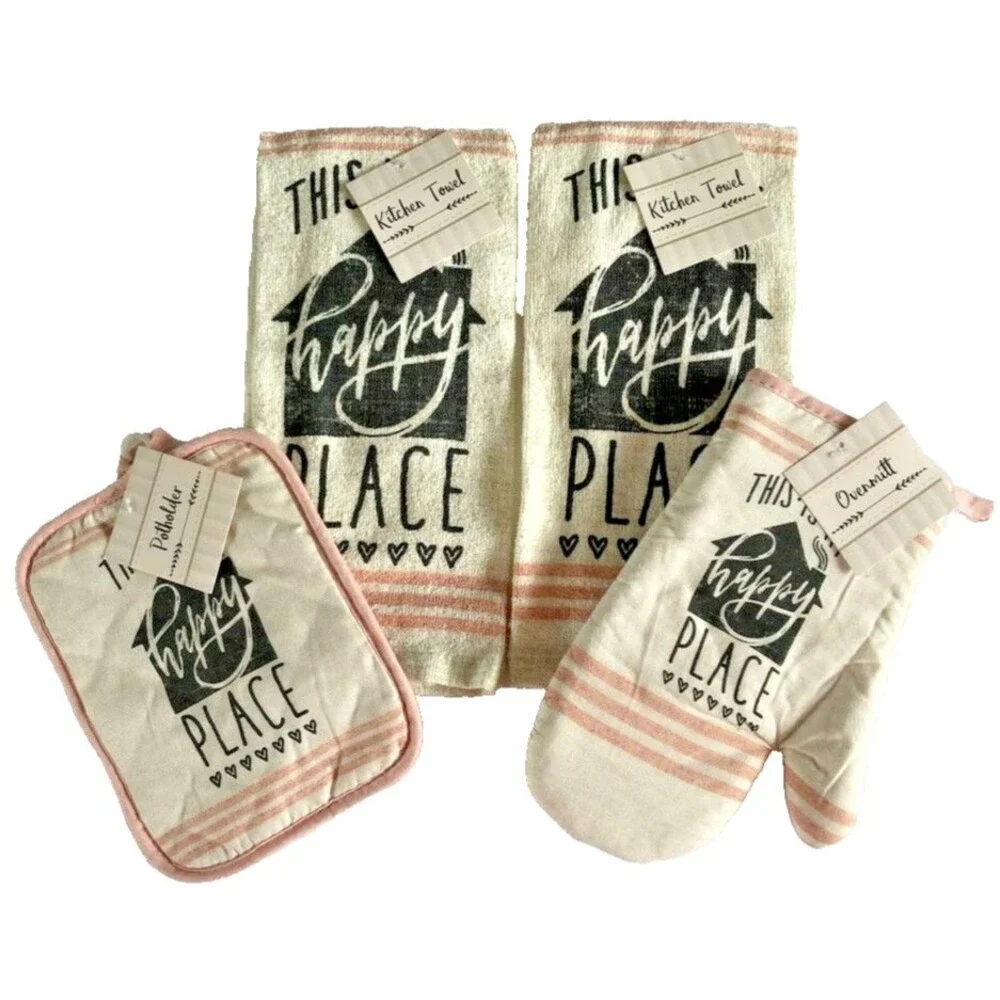 Oven Mitt Potholder Dish Towels Set of 4 This is My Happy Place Beach Summer